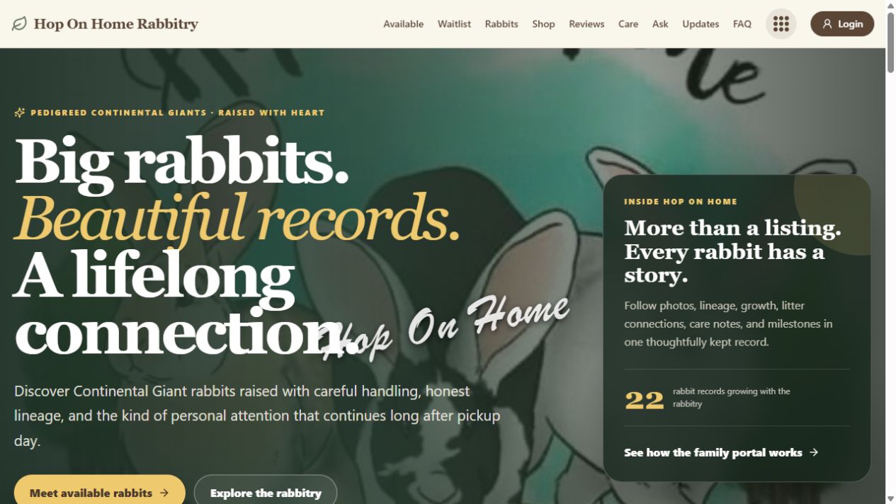 Hop On Home Rabbitry website